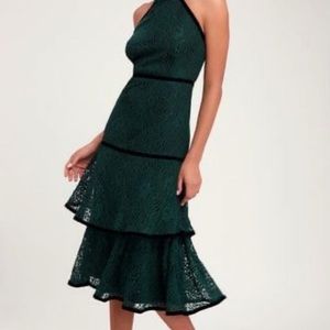 Lulu's Dark Green Lace Halter Dress